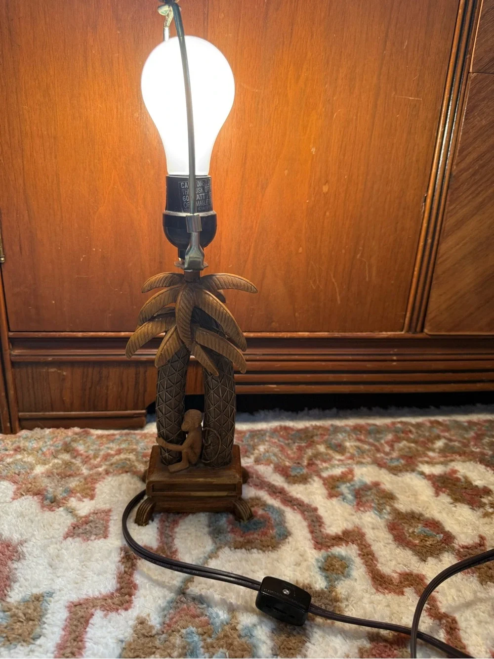 Cheyenne vintage monkey Carved Palm Tree Table Lamp in Brown by